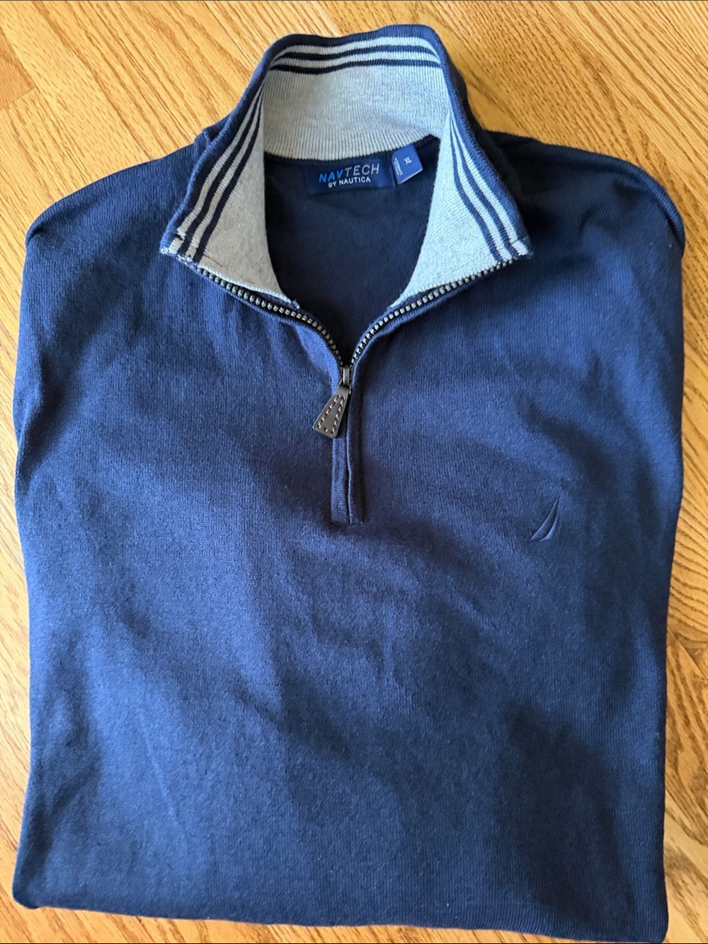 Nautica Navtech Men's Navy Quarter-Zip Sweater with Striped Inner Collar